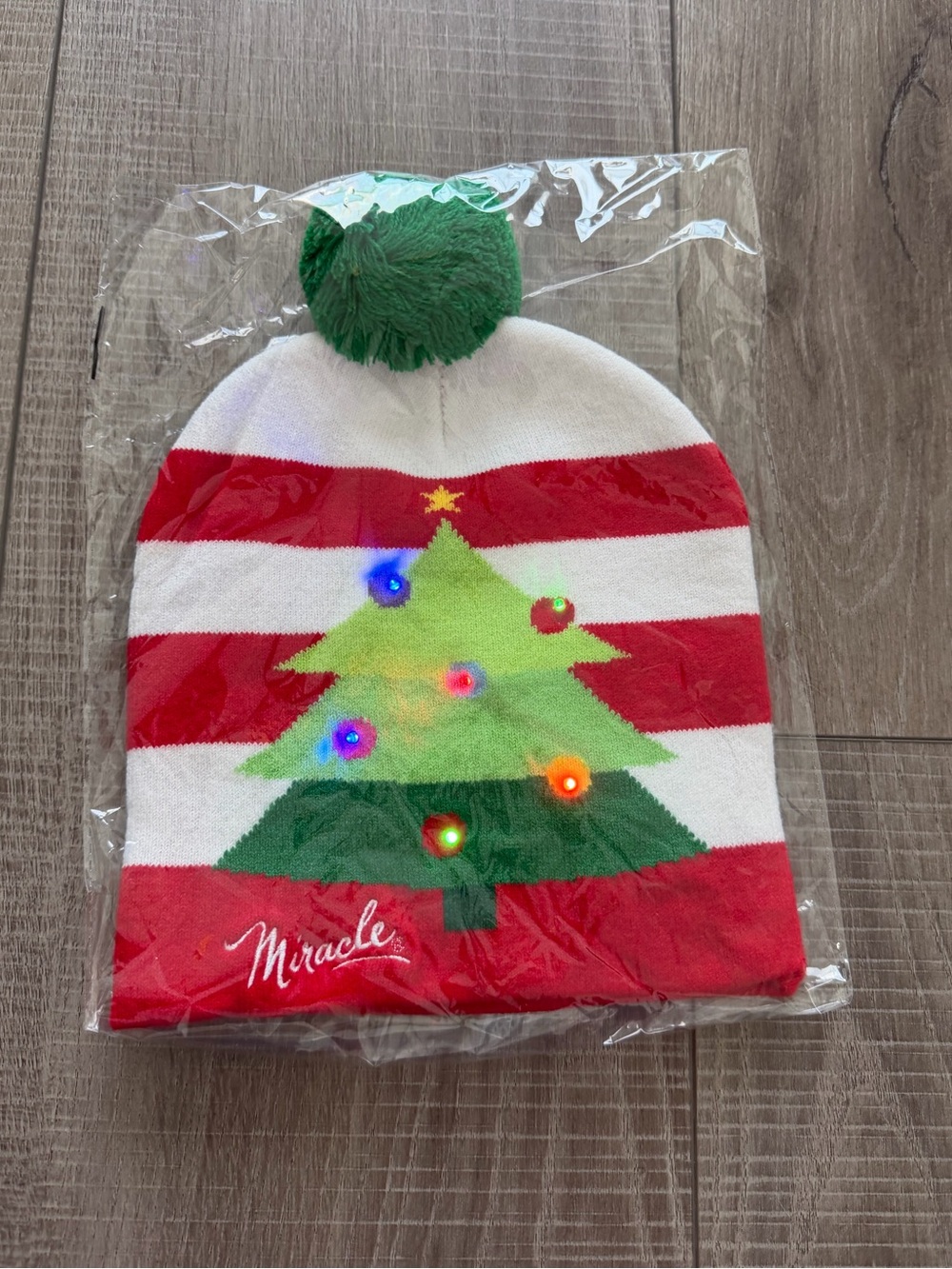 Miracle Striped Holiday Beanie with Pom - Red, White & Green